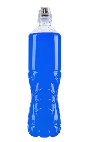 Blauw water in een plastic flesje — Stockfoto