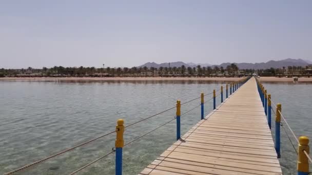 Uitzicht vanaf de houten pier naar het strand — Stockvideo