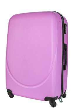 Seyahat pembe bavul beyaz arka planda izole . 