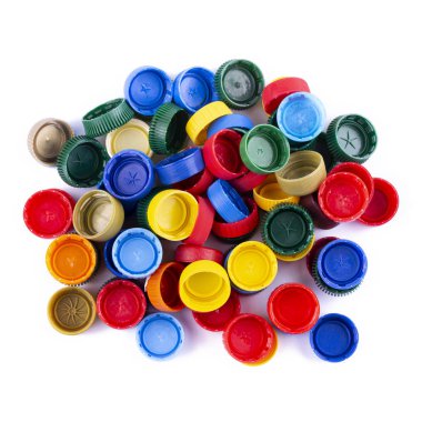Bir sürü plastik şişe kapağı.