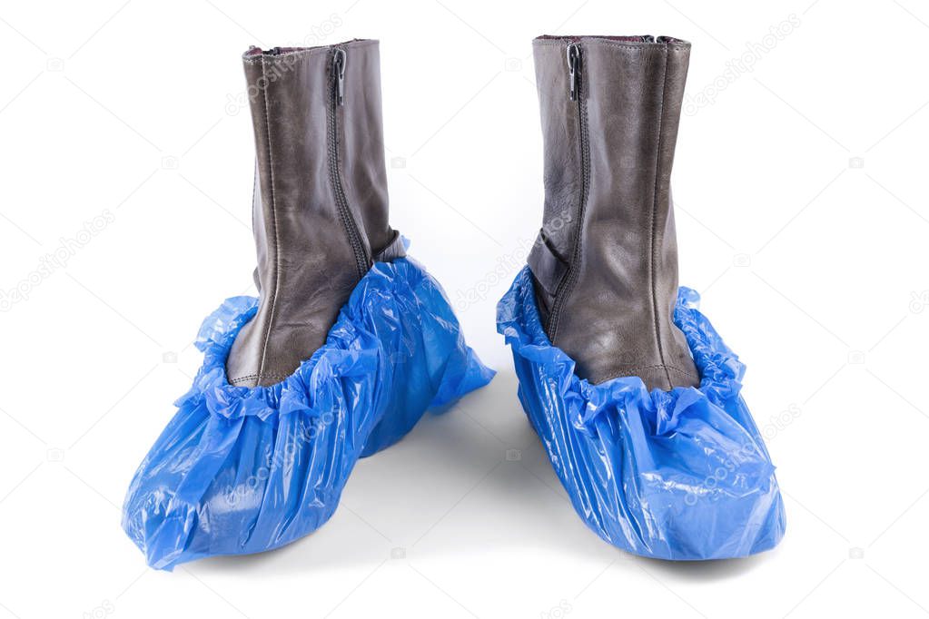 winter boots in blue shoe covers