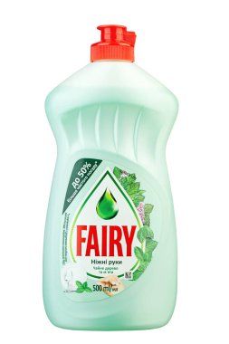 Ukrayna, Kyiv - Haziran 01. 2020: Procter & Gamble tarafından üretilen ve Avrupa 'nın çoğu yerinde satılan bir şişe Peri Yıkama Sıvısı. Katalog için izole paketleme. Dosya kırpma yolu içeriyor.
