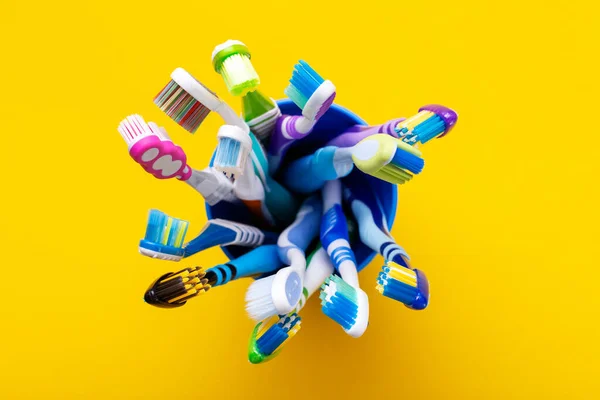 Toothbrush Isolated Yellow Background Health Care — Stock Photo, Image