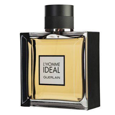 Ukrayna, Kyiv - 1 Haziran. 2020: Guerlain 'in L' Homme parfümü beyaz arka planda. Guerlain, 1828 yılında kurulan Fransız kozmetik ve parfüm şirketi. Katalog için izole paketleme. Dosya kırpma yolu içeriyor.