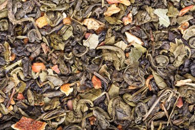 Çay yaprakları, yeşil çay, meyveli, geleneksel Çin içkisi.