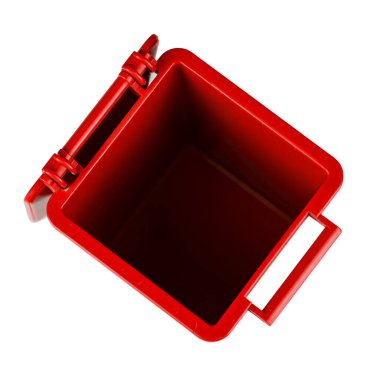 Beyaz arkaplanda izole edilmiş mavi çöp kutusunu aç. dosya kırpma yolu içeriyor. Yukarıdan görünüm