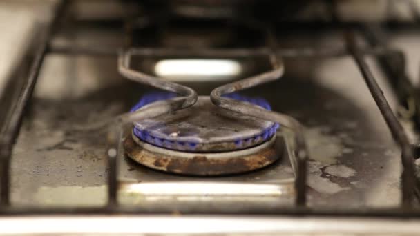 The gas burner burns with a blue flame. — Stock Video