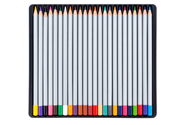 Crayons Couleur Dans Une Boîte Isolée Sur Fond Blanc Fichier — Photo