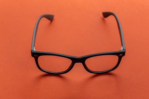 Lunettes Vision Monture Noire Sur Fond Orange Accessoires Mode — Photo