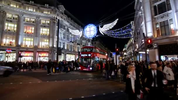 Londen Verenigd Koninkrijk Circa November 2016 Typische Rode Dubbeldeksbus Oxford — Stockvideo