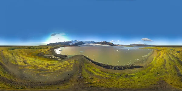 360 Градусів Ісландський Повітряний Ландшафт Еквіпрямокутна Проекційна Карта Середовища Повна — стокове фото