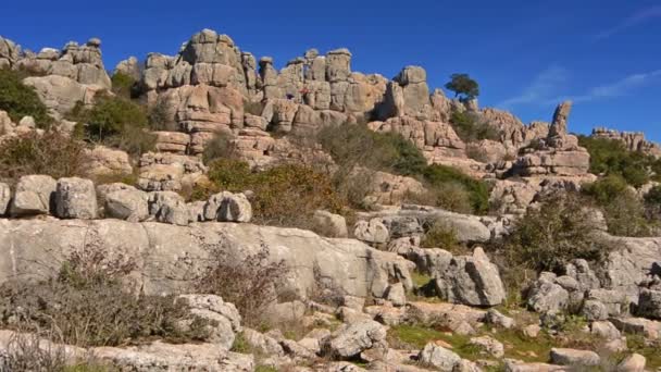 Widok Torcal Antequera Maladze Hiszpania Imponujący Krasowy Krajobraz Niezwykłych Wapiennych — Wideo stockowe