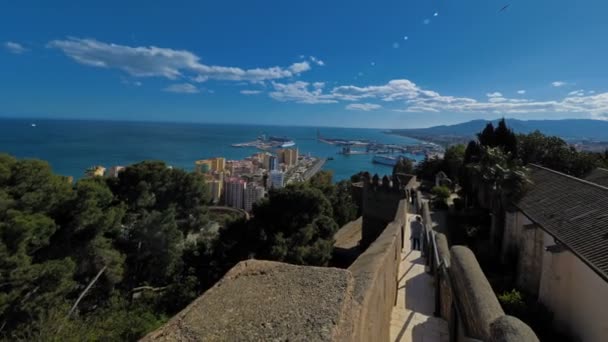 Málaga Espanha Por Volta Abril 2018 Vista Castelo Gibralfaro Dia — Vídeo de Stock