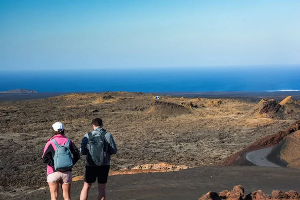 Lanzarote Spain Circa February 2019 Tourist Visitingtimanfaya Volcanoes Park Lanzarote — Stockfoto