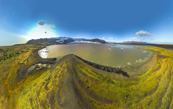 Ісландський Повітряний Ландшафт Панорама Льодовика Fjallsarlon Лагуни Під Час Заходу — стокове фото