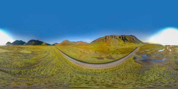 360 Stopni Islandzki Krajobraz Lotniczy Równoważna Mapa Środowiska Projekcji Pełna — Zdjęcie stockowe