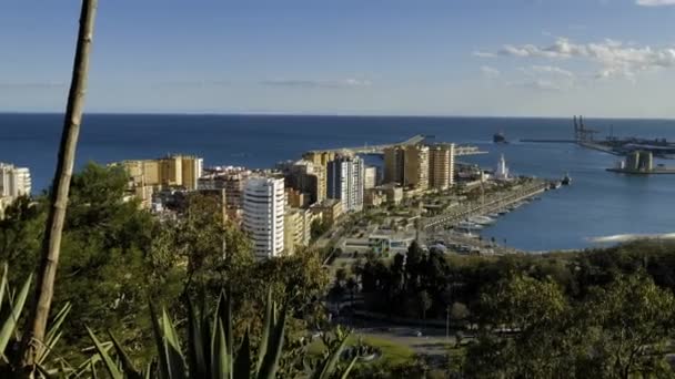 Calendário Vista Porto Málaga Espanha Pôr Sol — Vídeo de Stock