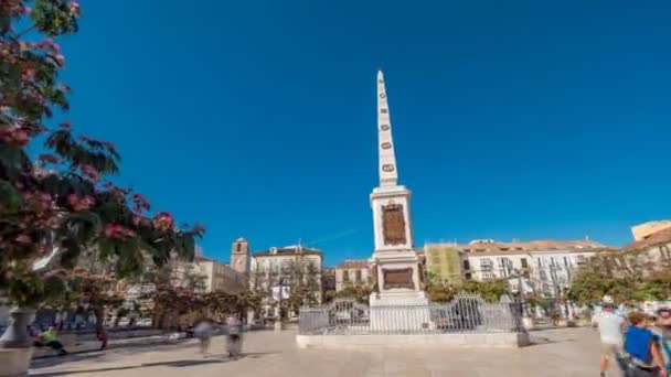 Malaga Hiszpania Około Czerwca 2019 Upływ Czasu Turystów Odwiedzających Obelisk — Wideo stockowe