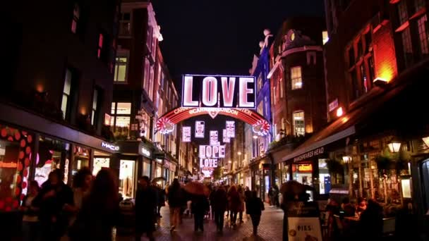 Χριστουγεννιάτικα Φώτα Στην Οδό Κάρναμπι Λονδίνο — Αρχείο Βίντεο