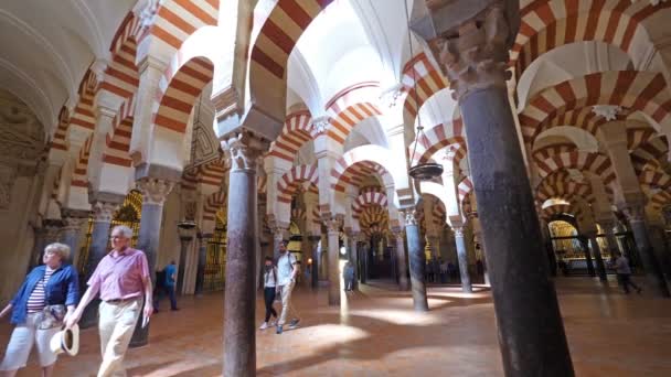 西班牙科尔多瓦 2018年6月 科尔多瓦清真寺大教堂的内部景观 — 图库视频影像