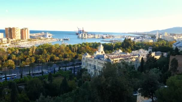 Malaga Spain Circa June 2019 Panorama View City Skyline Port — Stock Video