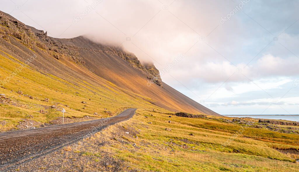 Landscape of Vestrahorn mountain at sunset. Icelandic landscape.
