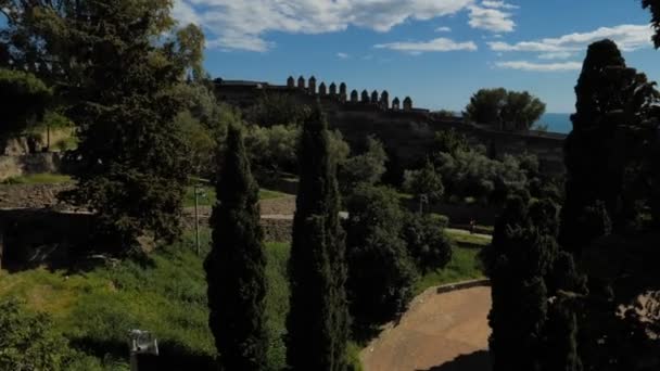 Vista Castelo Gibralfaro Panorama Horizonte Cidade Dia Ensolarado — Vídeo de Stock