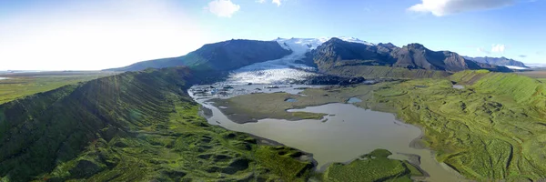 Paisagem Aérea Islandesa Panorama Glaciar Fjallsarlon Lagoa Pôr Sol — Fotografia de Stock