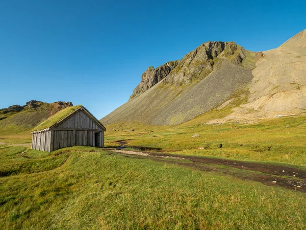 Panorama Villaggio Vichingo Stokksnes Islanda Con Montagna Vestrahorn Sullo Sfondo — Foto Stock