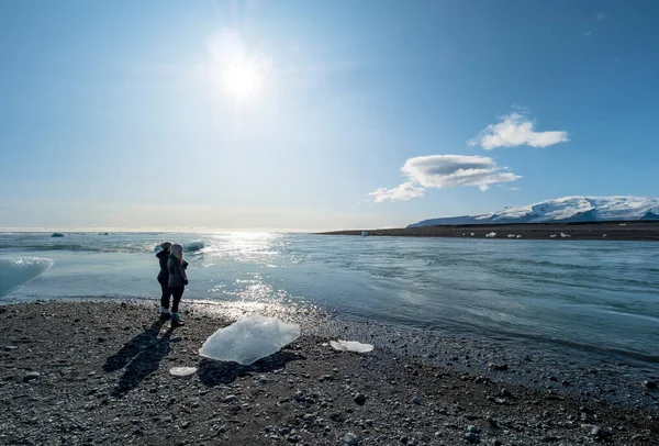 Tourist Diamant Strand Neben Dem Gletscher Jokulsarlon Einem Der Touristischsten — Stockfoto