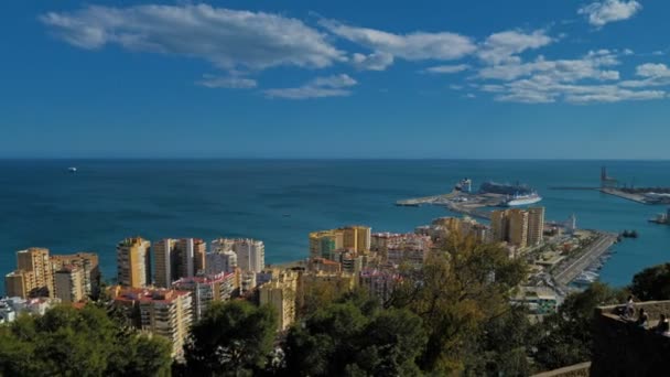 Malaga Španělsko Přibližně Duben2018 Turisté Vyhlídky Při Západu Slunce Panorama — Stock video