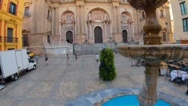 Malaga Espagne Vers Juillet 2019 Fontaine Sur Plaza Del Obispo — Video