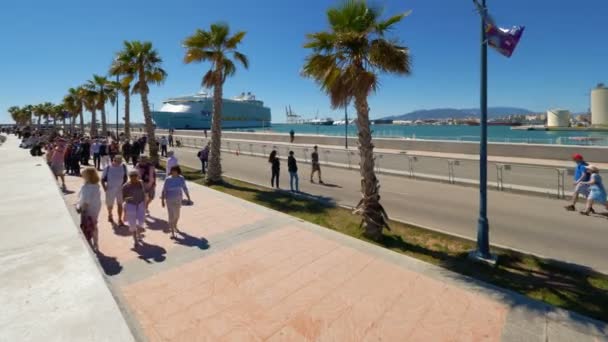 Malaga Spanien Cirka Mars 2018 Folk Promenerar Hamnen Malaga Solig — Stockvideo