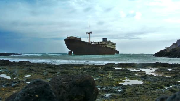 Mysterius Abandonado Navio Lanzarote — Vídeo de Stock