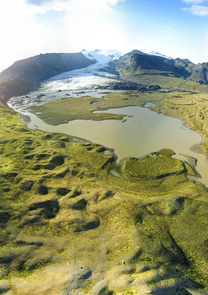 Paisaje Aéreo Islandés Panorama Del Glaciar Fjallsarlon Laguna Atardecer — Foto de Stock