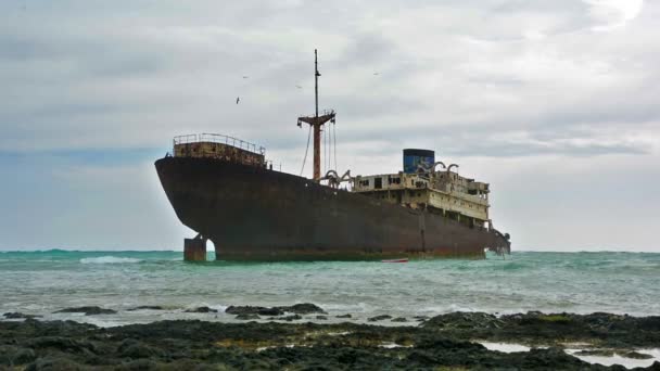 Mysterious Abandoned Ship Lanzarote Spain — Stock Video