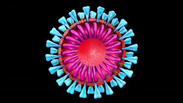 Elektronische Mikroskopanimation der Coronavirus-Infektion COVID-19. Detaillierte 3D-Darstellung medizinischer Darstellung von RNA, Proteinen, Elementen und Teilen isoliert mit Alphakanal — Stockvideo