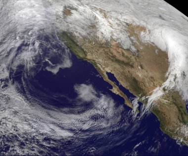 Amerika 'nın batı yakasının uydu görüntüsü. NOAA / NASA GOES tarafından desteklenen bu görüntünün ögeleri