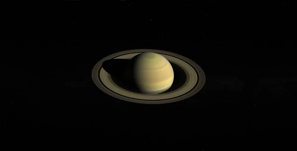 Över Saturnus Isolerad Svart Bakgrund Cassini Satellit Saturnus Uppdrag Delar — Stockfoto