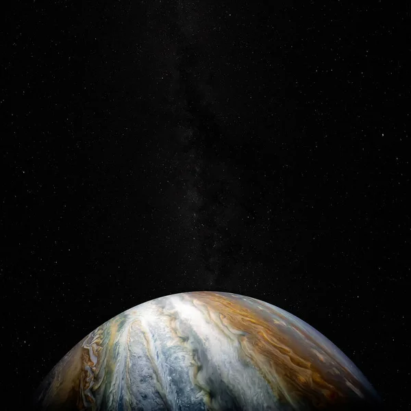 Över Jupiter Den Femte Planeten Solsystemet Med Stjärnor Och Vintergatan — Stockfoto