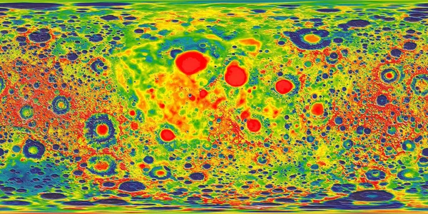 Moon free-air gravity maps in a cylindrical projection for spherical texture mapping.  Elements of this image furnished by NASA\'s Goddard Space Flight Center Scientific Visualization Studio.