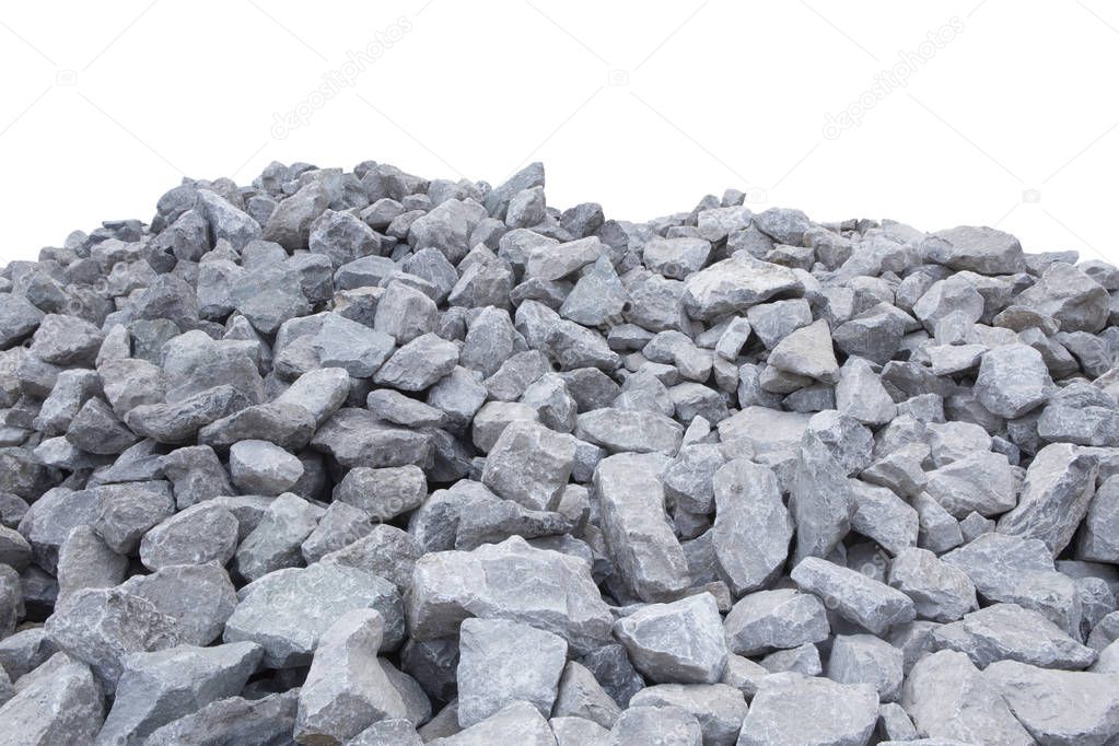 Piles of crushed stone isolate on white.