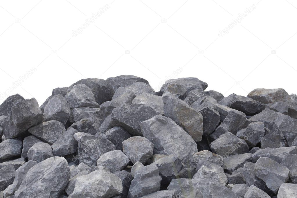 Piles of crushed stone isolate on white.