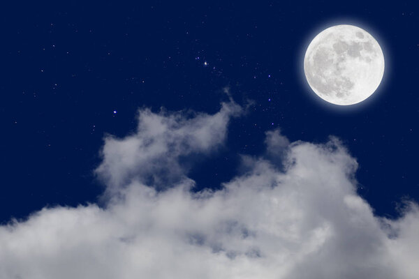 Full moon with starry and clouds background. Romantic night.