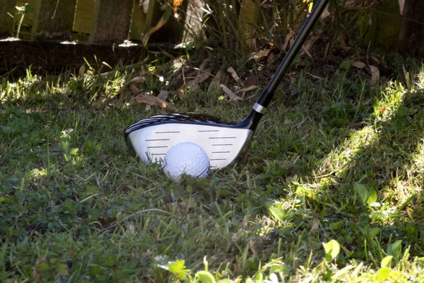 大まかなゴルフコースの芝生でフェアウェイ ウッド ゴルフ クラブ — ストック写真