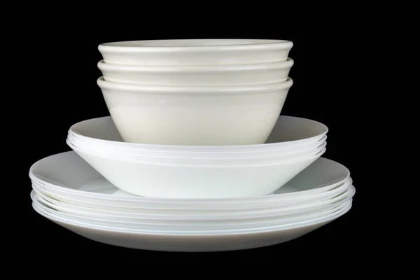 Куча Белой Посуды Изолированы Черном Фоне — стоковое фото