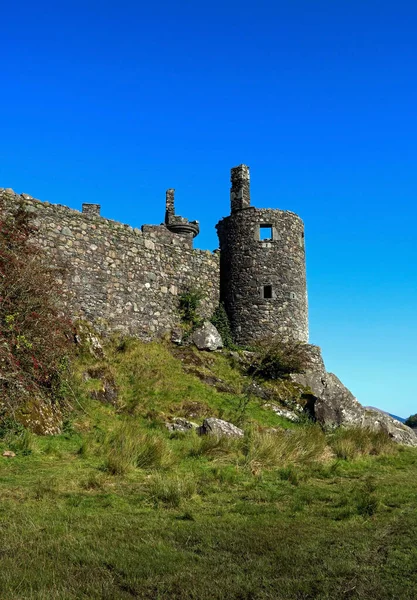 Kilchurn castle ruined walls and tower in Scotland