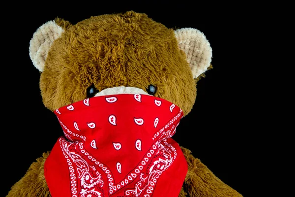 Коричневый Плюшевый Медведь Банданой Лице Изолирован Черного — стоковое фото