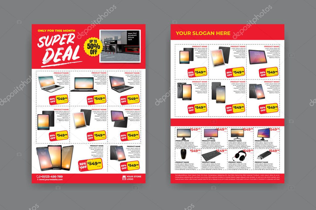 2 Sides Flyer Template For Sale Promotion With Sample Product Images For Paper Size With 3mm Bleeds Area Cmyk Color Free Font Used Eps 10 Premium Vector In Adobe Illustrator