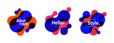 Soyut modern geometrik grafik element pankartları seti. Promosyon için modaya uygun sıvı şekli. Logo tasarımı için şablon. Vektör bileşimi.